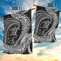 Hawaiian Turtle and Shark Garden Flag Kakau Tribal with Polynesian Pattern Black Color