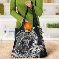 Hawaiian Turtle and Shark Grocery Bag Kakau Tribal with Polynesian Pattern Black Color