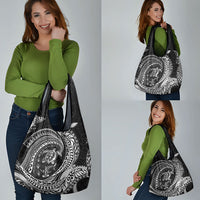 Hawaiian Turtle and Shark Grocery Bag Kakau Tribal with Polynesian Pattern Black Color