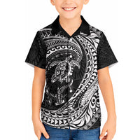 Hawaiian Turtle and Shark Hawaiian Shirt Kakau Tribal with Polynesian Pattern Black Color
