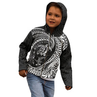 Hawaiian Turtle and Shark Kid Hoodie Kakau Tribal with Polynesian Pattern Black Color