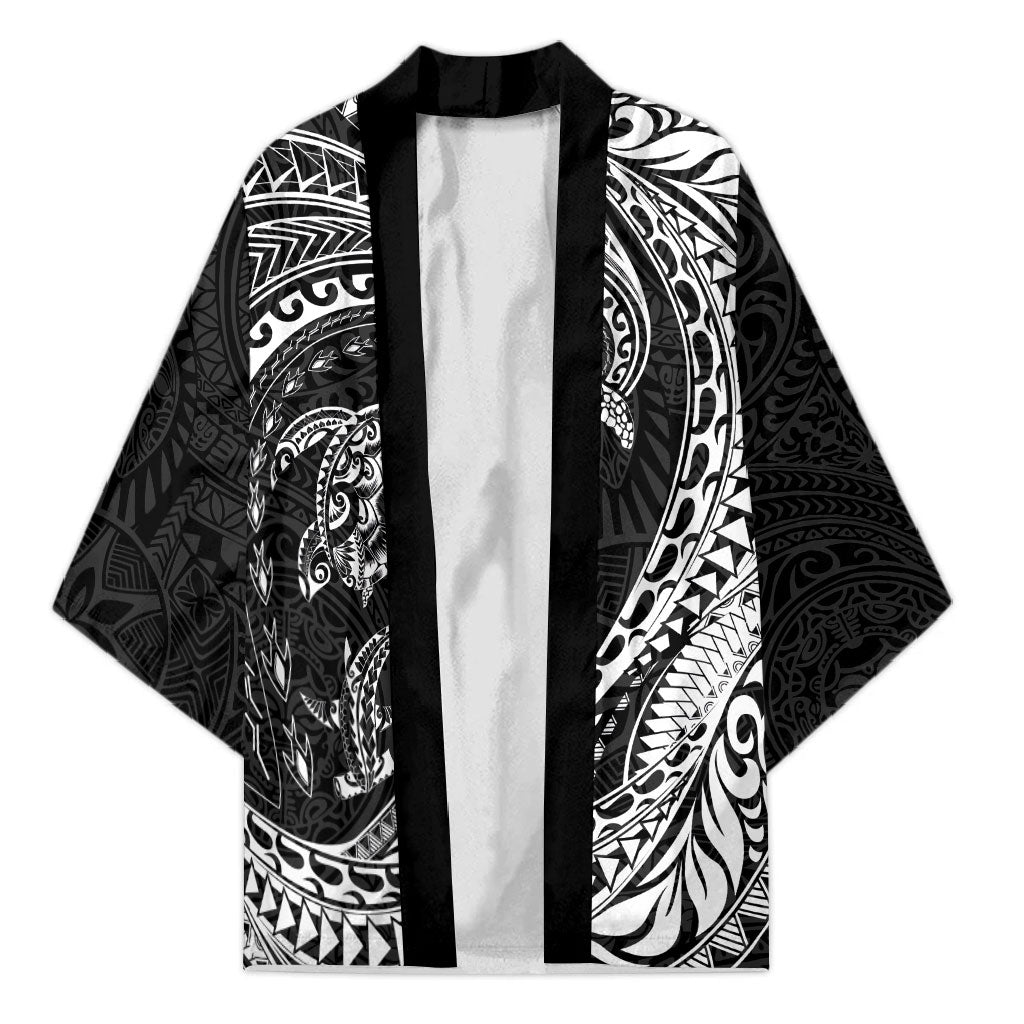 Hawaiian Turtle and Shark Kimono Kakau Tribal with Polynesian Pattern Black Color