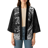 Hawaiian Turtle and Shark Kimono Kakau Tribal with Polynesian Pattern Black Color