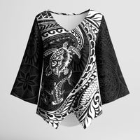 Hawaiian Turtle and Shark Kimono Sleeve Blouse Kakau Tribal with Polynesian Pattern Black Color
