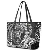 Hawaiian Turtle and Shark Leather Tote Bag Kakau Tribal with Polynesian Pattern Black Color