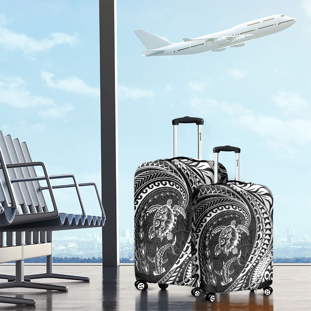 Hawaiian Turtle and Shark Luggage Cover Kakau Tribal with Polynesian Pattern Black Color