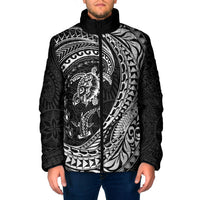 Hawaiian Turtle and Shark Padded Jacket Kakau Tribal with Polynesian Pattern Black Color