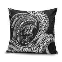 Hawaiian Turtle and Shark Pillow Cover Kakau Tribal with Polynesian Pattern Black Color
