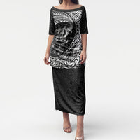 Hawaiian Turtle and Shark Puletasi Kakau Tribal with Polynesian Pattern Black Color