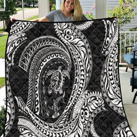 Hawaiian Turtle and Shark Quilt Kakau Tribal with Polynesian Pattern Black Color