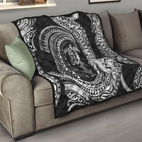 Hawaiian Turtle and Shark Quilt Kakau Tribal with Polynesian Pattern Black Color