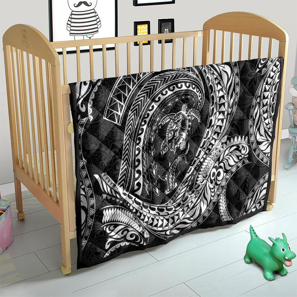 Hawaiian Turtle and Shark Quilt Kakau Tribal with Polynesian Pattern Black Color