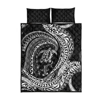 Hawaiian Turtle and Shark Quilt Bed Set Kakau Tribal with Polynesian Pattern Black Color