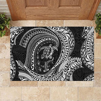 Hawaiian Turtle and Shark Rubber Doormat Kakau Tribal with Polynesian Pattern Black Color