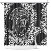 Hawaiian Turtle and Shark Shower Curtain Kakau Tribal with Polynesian Pattern Black Color