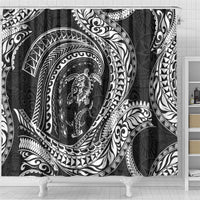 Hawaiian Turtle and Shark Shower Curtain Kakau Tribal with Polynesian Pattern Black Color