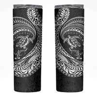 Hawaiian Turtle and Shark Skinny Tumbler Kakau Tribal with Polynesian Pattern Black Color