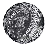 Hawaiian Turtle and Shark Spare Tire Cover Kakau Tribal with Polynesian Pattern Black Color