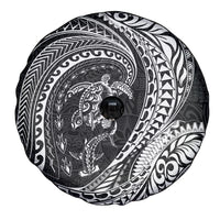 Hawaiian Turtle and Shark Spare Tire Cover Kakau Tribal with Polynesian Pattern Black Color