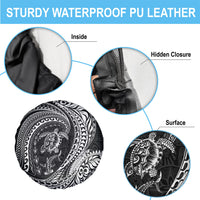 Hawaiian Turtle and Shark Spare Tire Cover Kakau Tribal with Polynesian Pattern Black Color