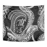 Hawaiian Turtle and Shark Tapestry Kakau Tribal with Polynesian Pattern Black Color