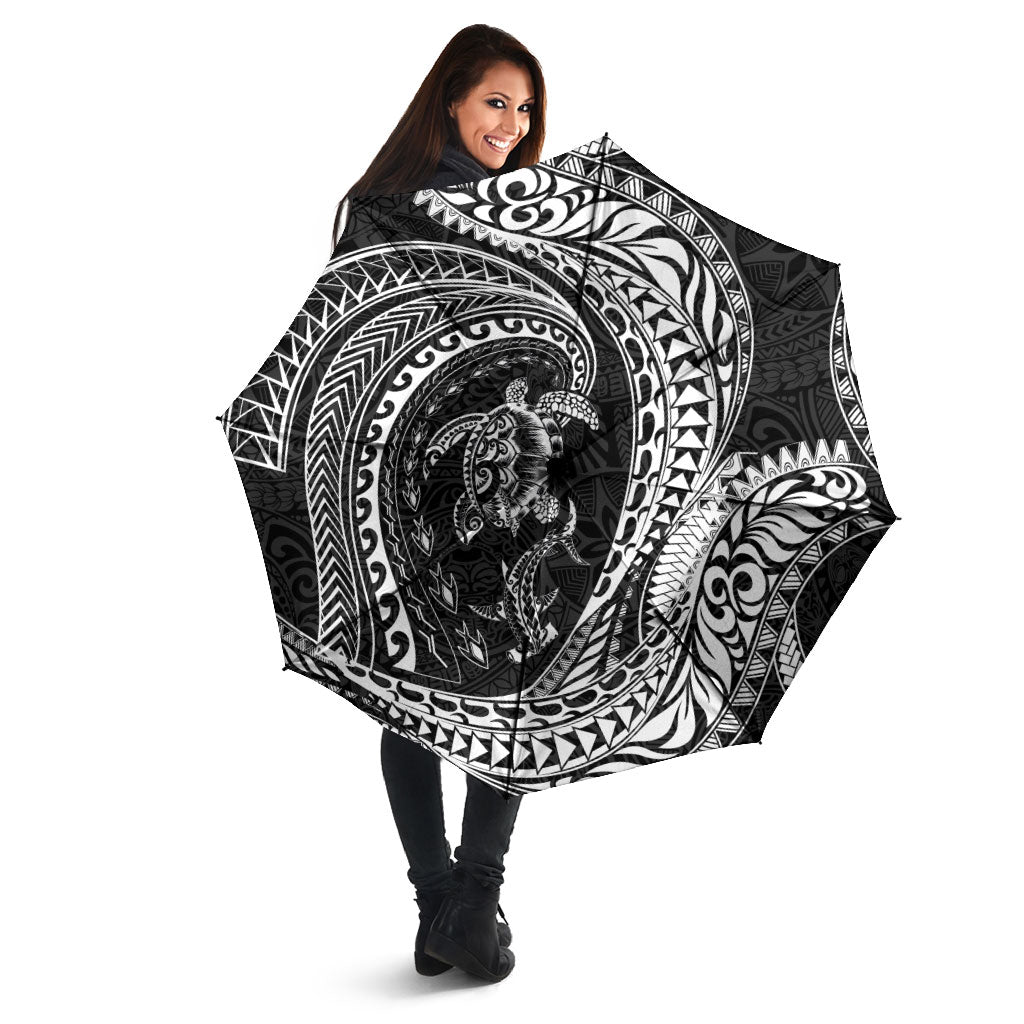 Hawaiian Turtle and Shark Umbrella Kakau Tribal with Polynesian Pattern Black Color