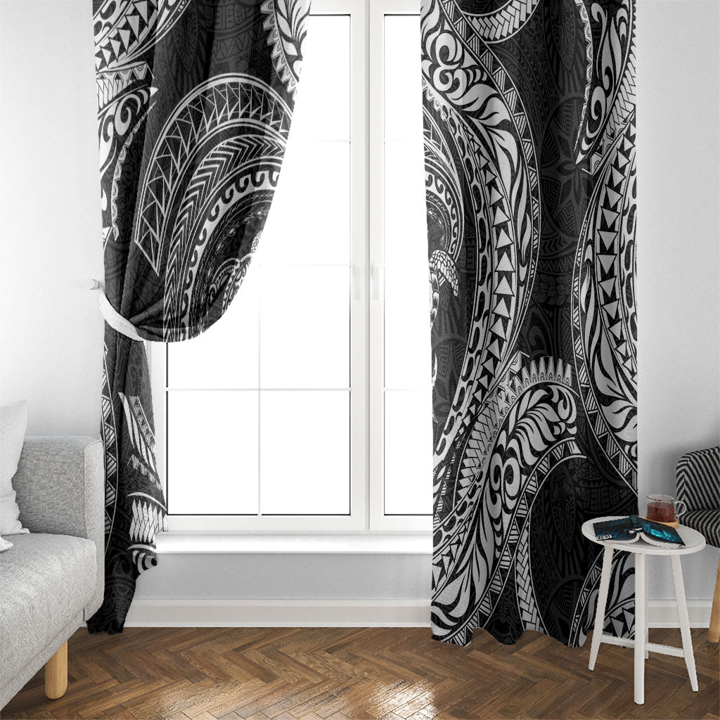 Hawaiian Turtle and Shark Window Curtain Kakau Tribal with Polynesian Pattern Black Color