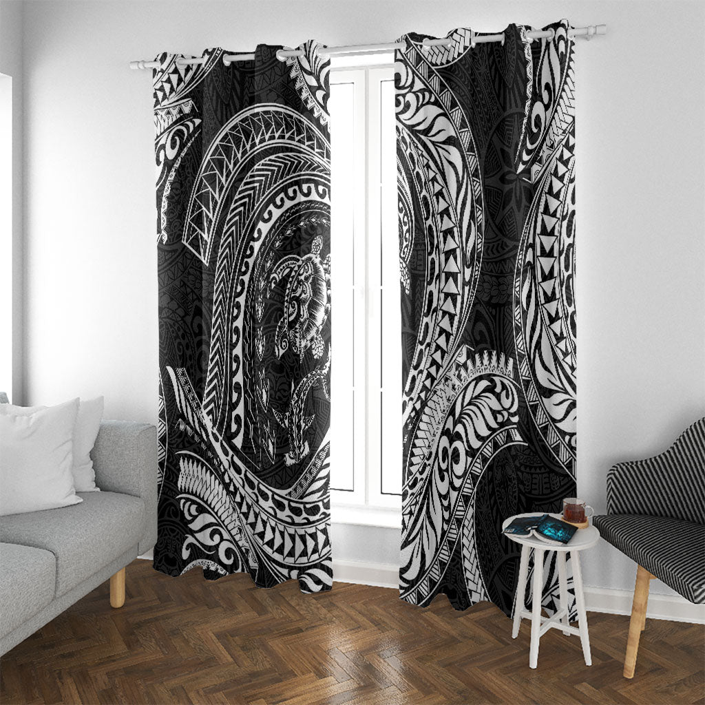Hawaiian Turtle and Shark Window Curtain Kakau Tribal with Polynesian Pattern Black Color
