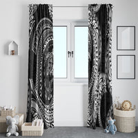 Hawaiian Turtle and Shark Window Curtain Kakau Tribal with Polynesian Pattern Black Color