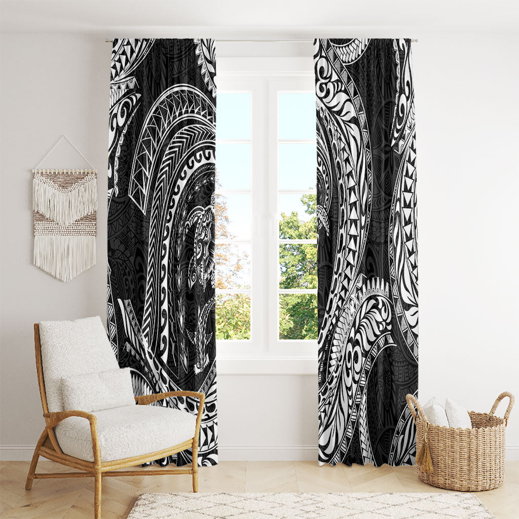 Hawaiian Turtle and Shark Window Curtain Kakau Tribal with Polynesian Pattern Black Color