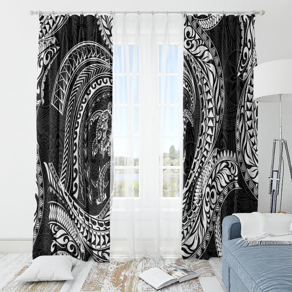 Hawaiian Turtle and Shark Window Curtain Kakau Tribal with Polynesian Pattern Black Color