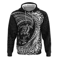 Hawaiian Turtle and Shark Zip Hoodie Kakau Tribal with Polynesian Pattern Black Color