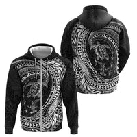 Hawaiian Turtle and Shark Zip Hoodie Kakau Tribal with Polynesian Pattern Black Color