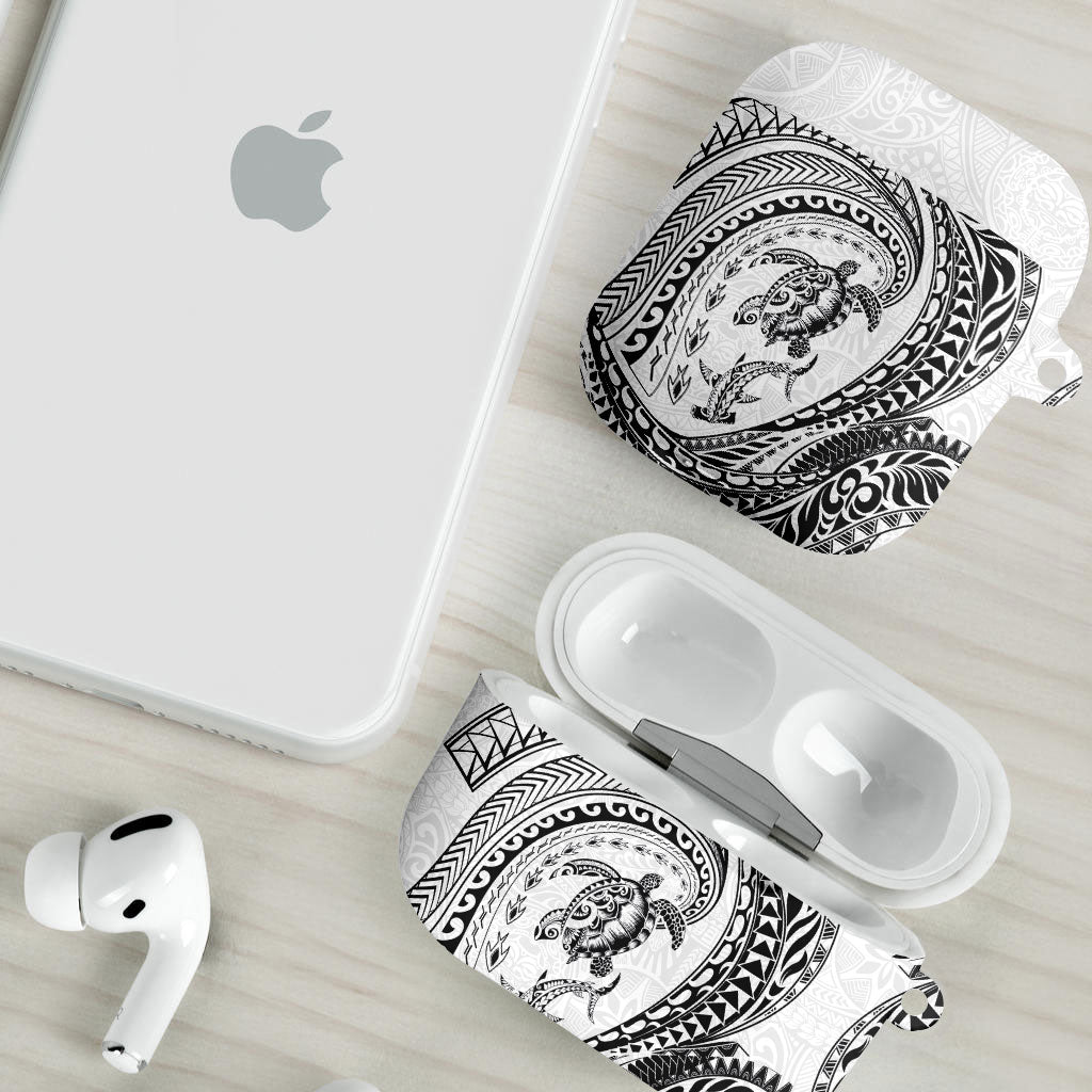 Hawaiian Turtle and Shark AirPods Case Kakau Tribal with Polynesian Pattern White Color