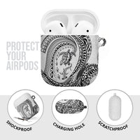 Hawaiian Turtle and Shark AirPods Case Kakau Tribal with Polynesian Pattern White Color