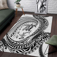 Hawaiian Turtle and Shark Area Rug Kakau Tribal with Polynesian Pattern White Color
