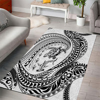 Hawaiian Turtle and Shark Area Rug Kakau Tribal with Polynesian Pattern White Color