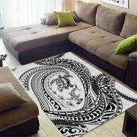Hawaiian Turtle and Shark Area Rug Kakau Tribal with Polynesian Pattern White Color