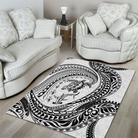 Hawaiian Turtle and Shark Area Rug Kakau Tribal with Polynesian Pattern White Color