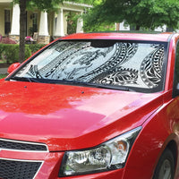 Hawaiian Turtle and Shark Auto Sun Shade Kakau Tribal with Polynesian Pattern White Color