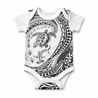 Hawaiian Turtle and Shark Baby Onesie Kakau Tribal with Polynesian Pattern White Color LT03 White - Polynesian Pride