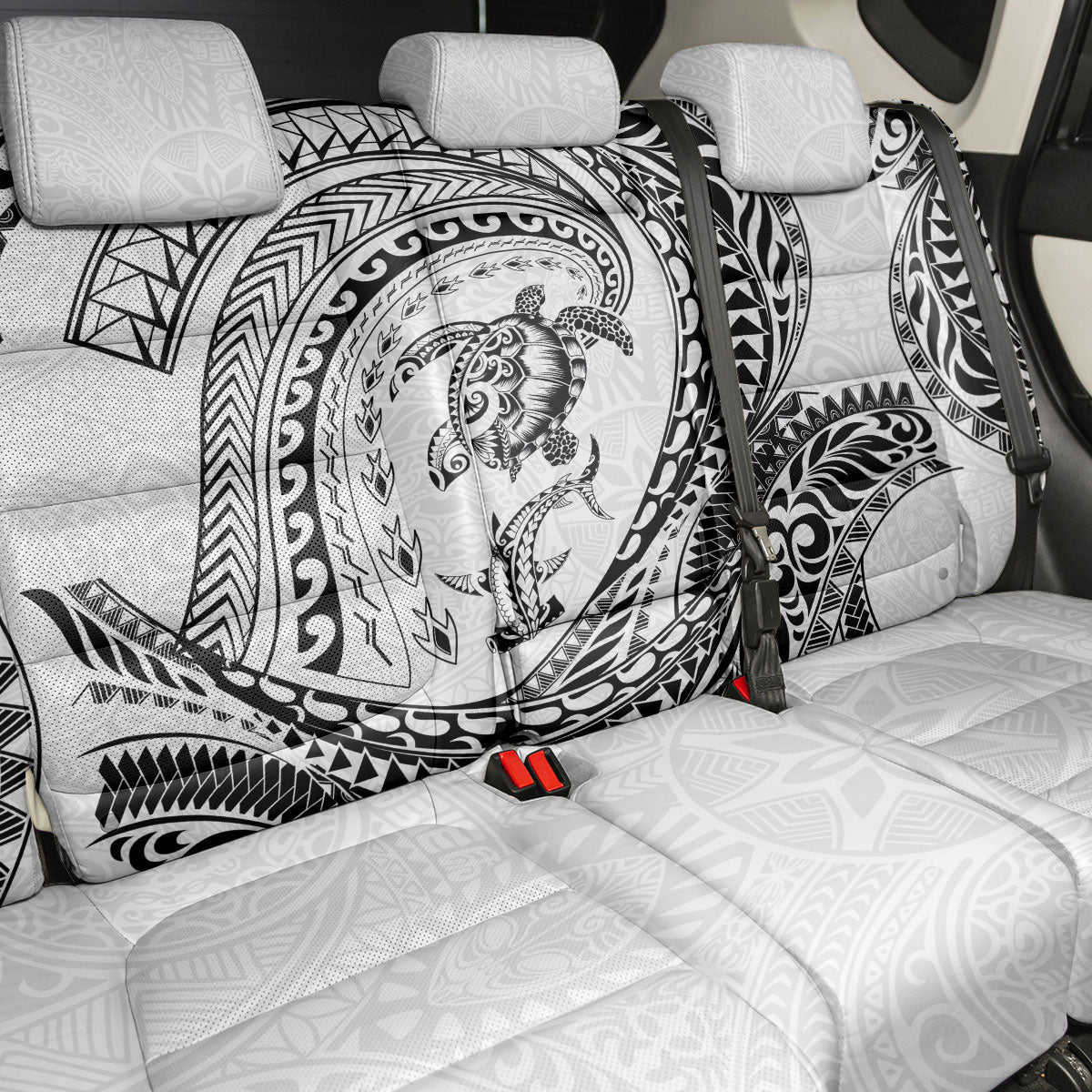 Hawaiian Turtle and Shark Back Car Seat Cover Kakau Tribal with Polynesian Pattern White Color
