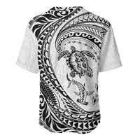 Hawaiian Turtle and Shark Baseball Jersey Kakau Tribal with Polynesian Pattern White Color