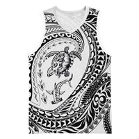 Hawaiian Turtle and Shark Basketball Jersey Kakau Tribal with Polynesian Pattern White Color