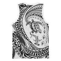 Hawaiian Turtle and Shark Basketball Jersey Kakau Tribal with Polynesian Pattern White Color