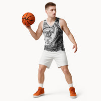 Hawaiian Turtle and Shark Basketball Jersey Kakau Tribal with Polynesian Pattern White Color