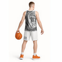 Hawaiian Turtle and Shark Basketball Jersey Kakau Tribal with Polynesian Pattern White Color