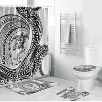 Hawaiian Turtle and Shark Bathroom Set Kakau Tribal with Polynesian Pattern White Color
