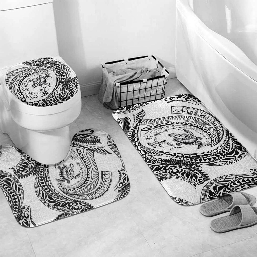 Hawaiian Turtle and Shark Bathroom Set Kakau Tribal with Polynesian Pattern White Color