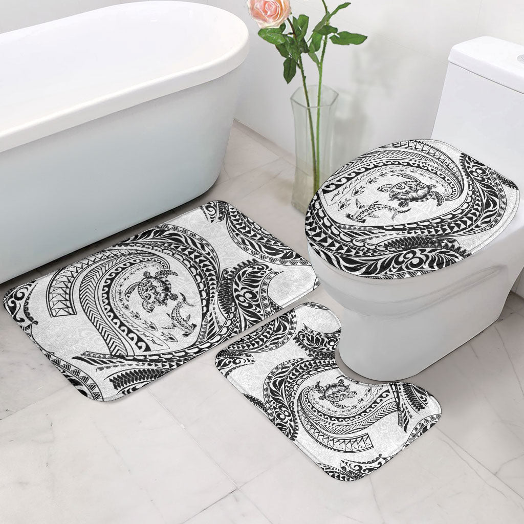 Hawaiian Turtle and Shark Bathroom Set Kakau Tribal with Polynesian Pattern White Color